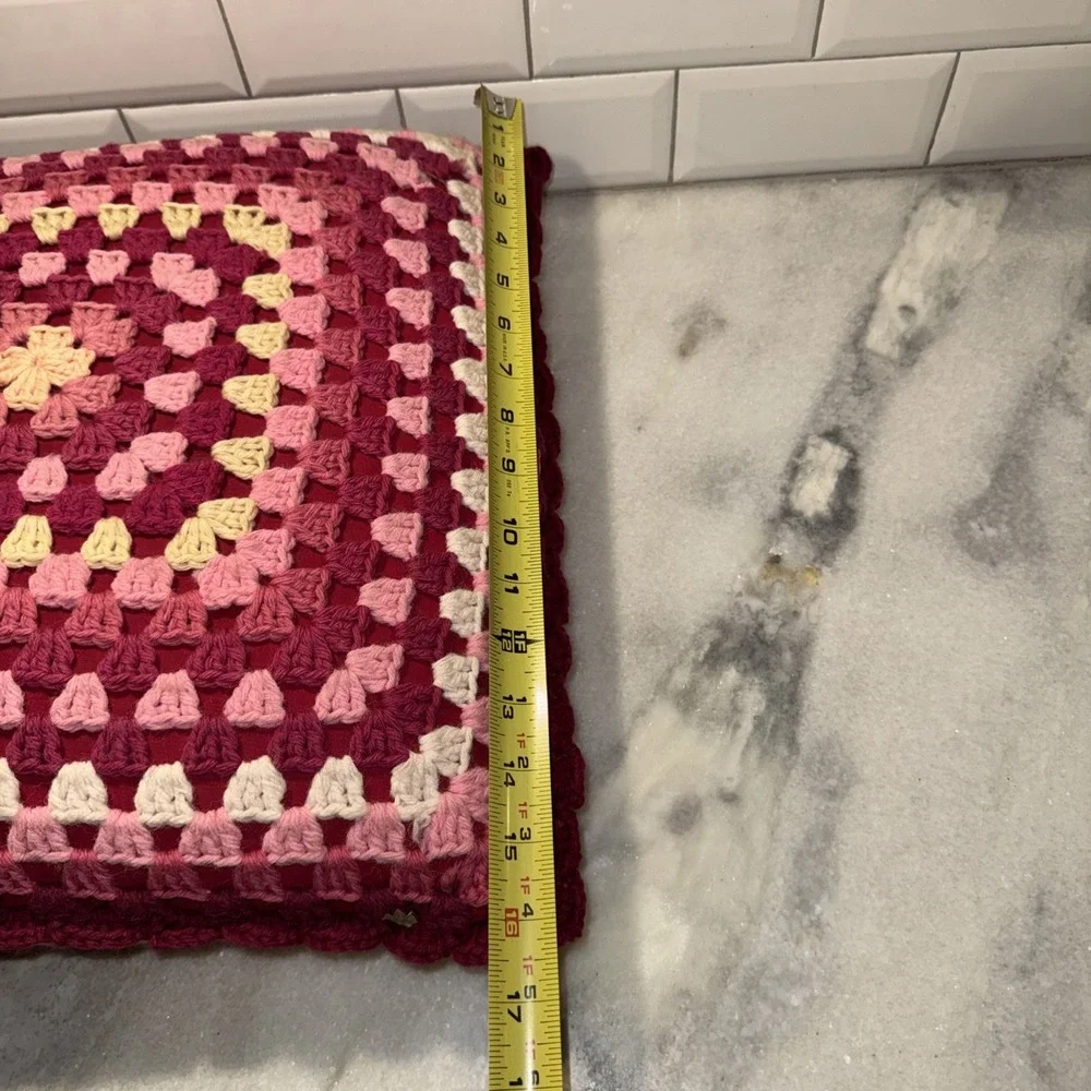 vintage granny square pillow Double Sided Pink Red Magenta Valentine